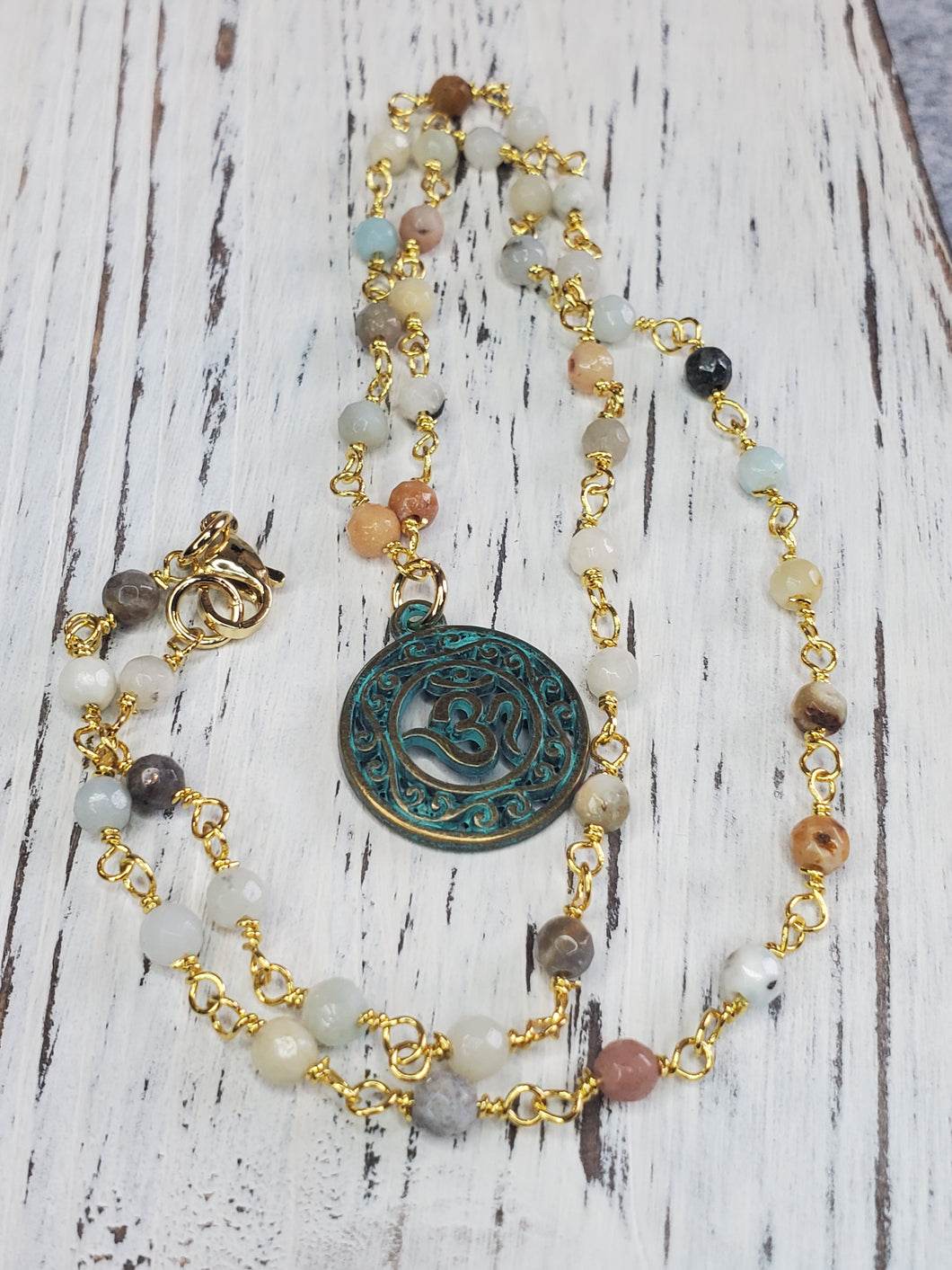 Amazonite necklace with Ohm pendant