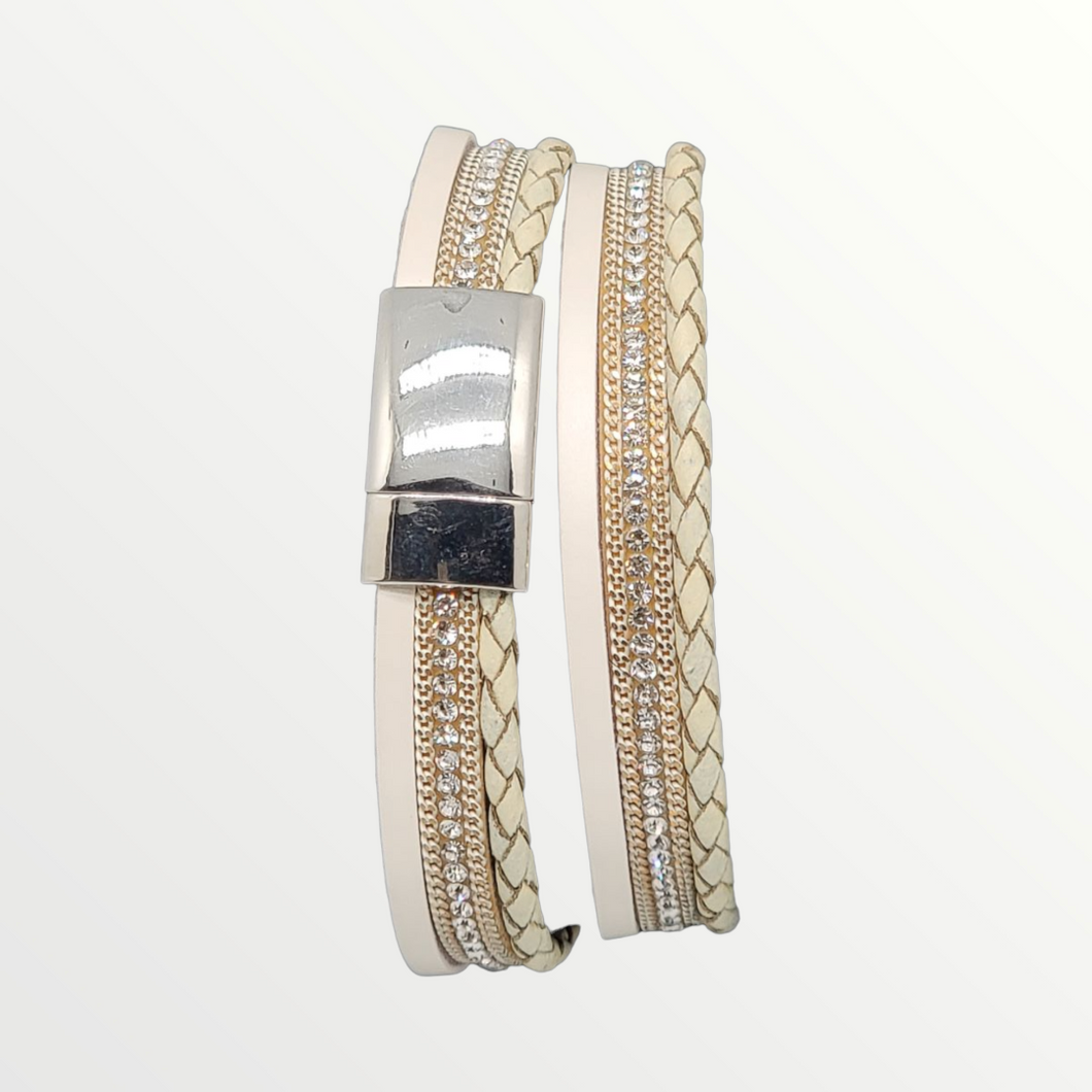 Leather Wrap Bracelet - Cream and Gold