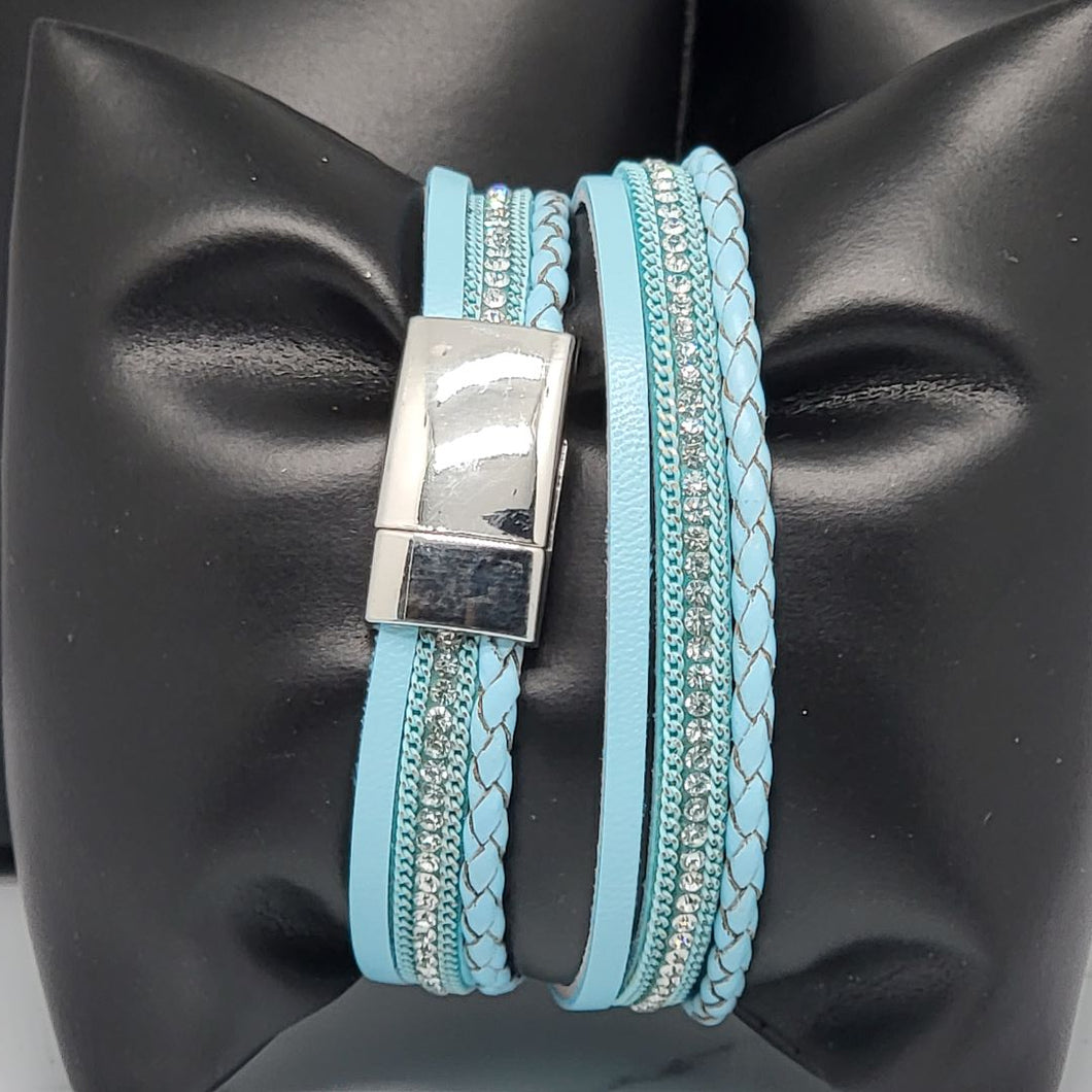 Leather Wrap Bracelet - Sky Blue