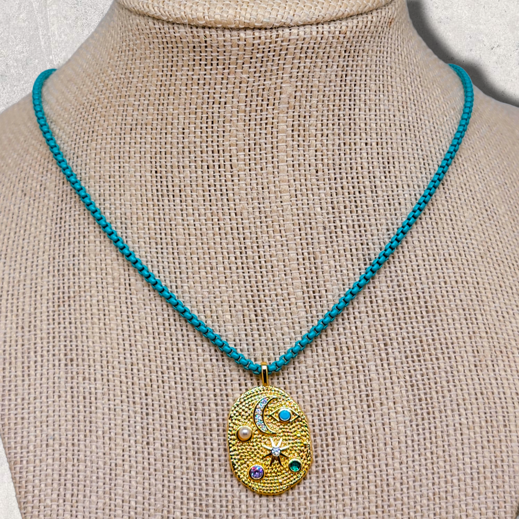 Teal and Gold Pendant